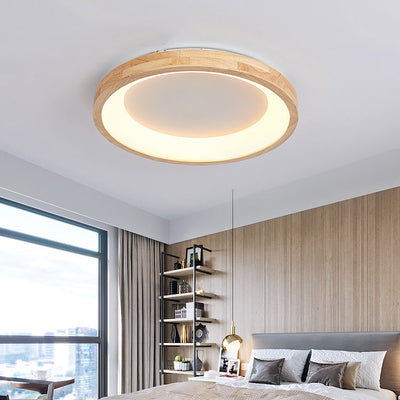 Modern Nordic Wooden Light Stand Round LED Flush Mount Light