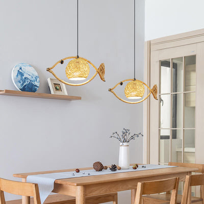 Creative Hemp Rope Willow Weaving Fish Shape 1-Light LED Pendant Light