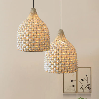 Creative Bamboo Weaving Pineapple Dome Shade 1-Light Pendant Light