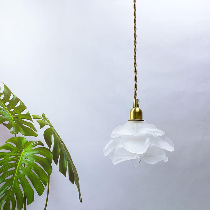Modern Petal Glass 1-Light Brass Pendant Light