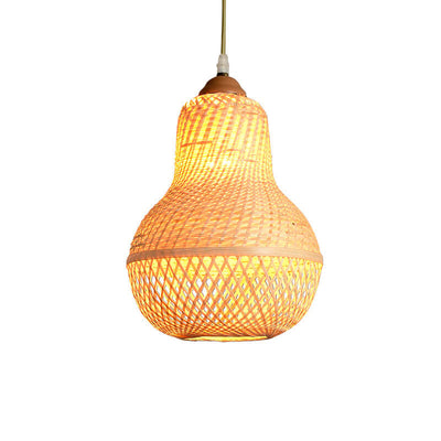 Creative Bamboo Weaving Kürbisform 1-Licht-Pendelleuchte 
