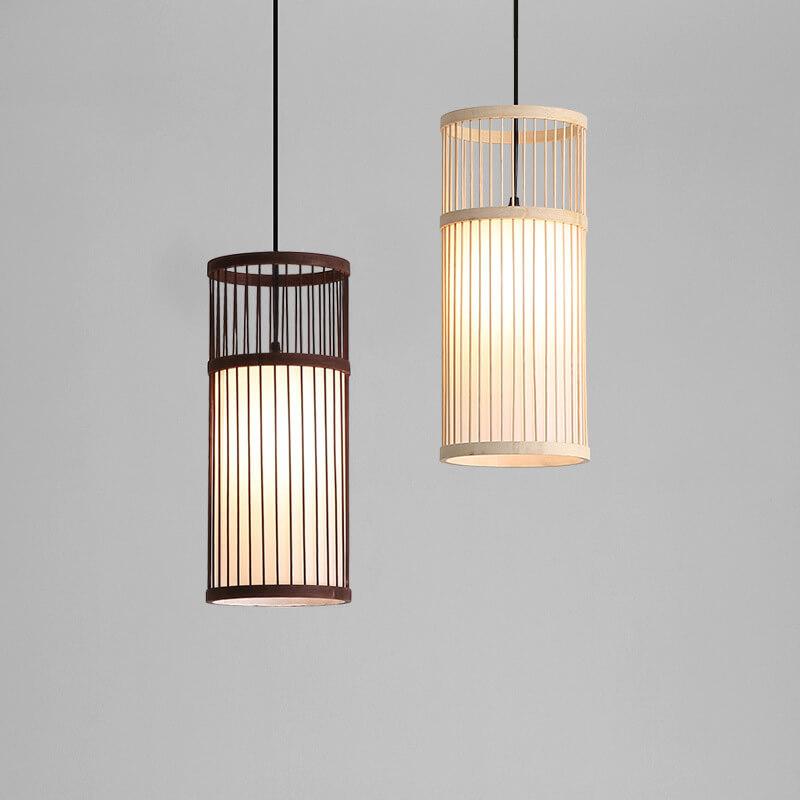 Bambus Weben 1-Licht Zylinder LED Pendelleuchte 