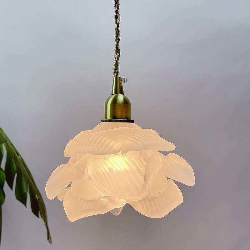 Modern Petal Glass 1-Light Brass Pendant Light
