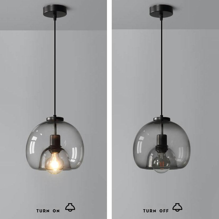 Minimalistische Rauchgraue 1-flammige handgeblasene Glas-Kuppel-Pendelleuchte 
