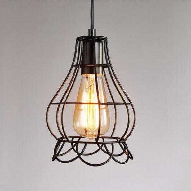 Wrought Iron Openwork 1-Light Lotus Shade Pendant Light