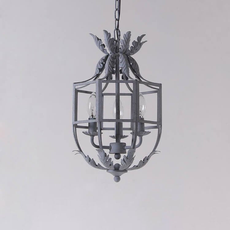 Vintage Wrought  Iron Lantern Cage 3-Light Chandelier