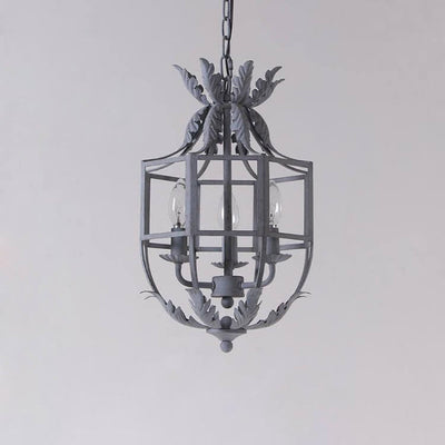 Vintage Wrought  Iron Lantern Cage 3-Light Chandelier