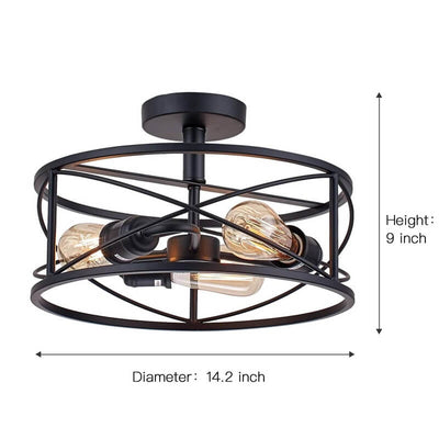 Éclairage semi-encastré cylindrique à 3 lumières en fer forgé industriel 