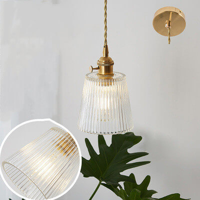 Textured Clear Glass 1-Light Single Bell Pendant Light 4 Design
