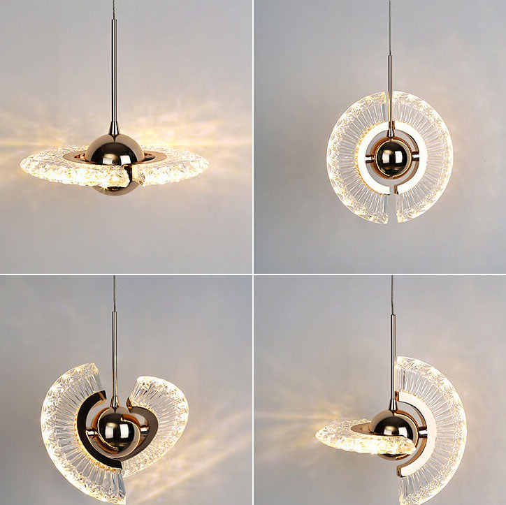 Modern Minimalist Round Crystal 1-Light Flying Saucer LED Pendant Light