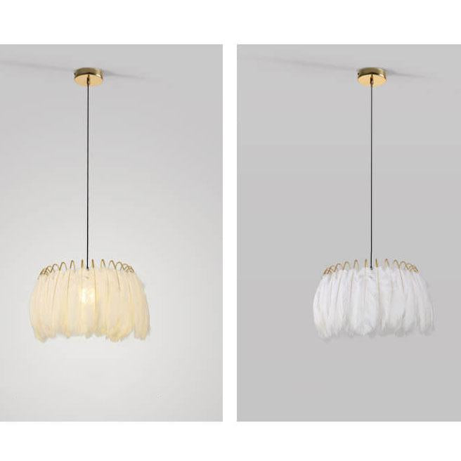 Modern Feather 1-Light Drum Pendant Light