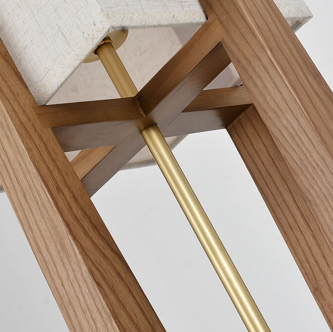 Modern Minimalist Copper Fabric Ash Wood Rectangular 1-Light Standing Floor Lamps For Living Room &amp; Bedroom