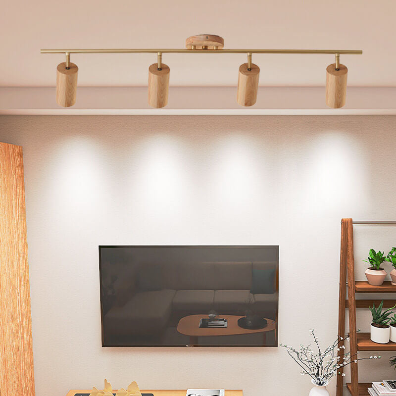Nordic Minimalist Wooden Track Lighting 2/3/4 Light Semi-Flush Mount Lighting