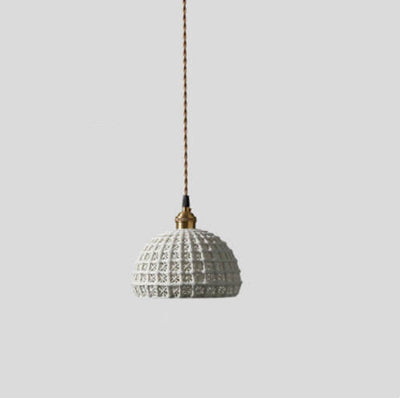 Modern Japanese Porcelain Openwork 1-Light Dome Pendant Light