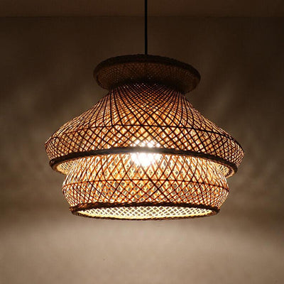 Vintage Bamboo Weaving Multi-Layer Dome 1-Light Pendelleuchte 