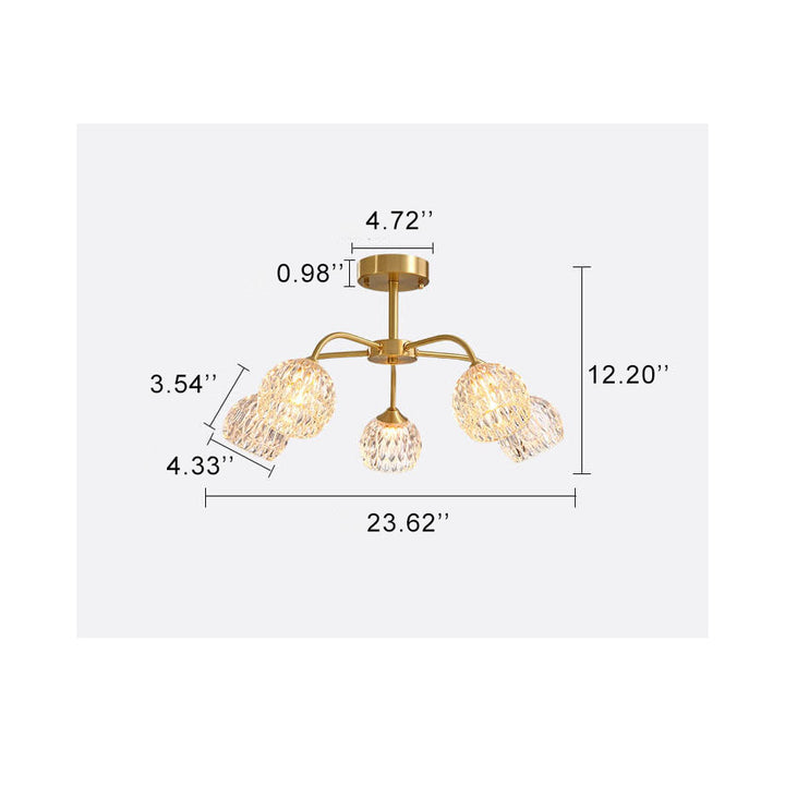 Éclairage semi-encastré à 5 lumières en cristal 