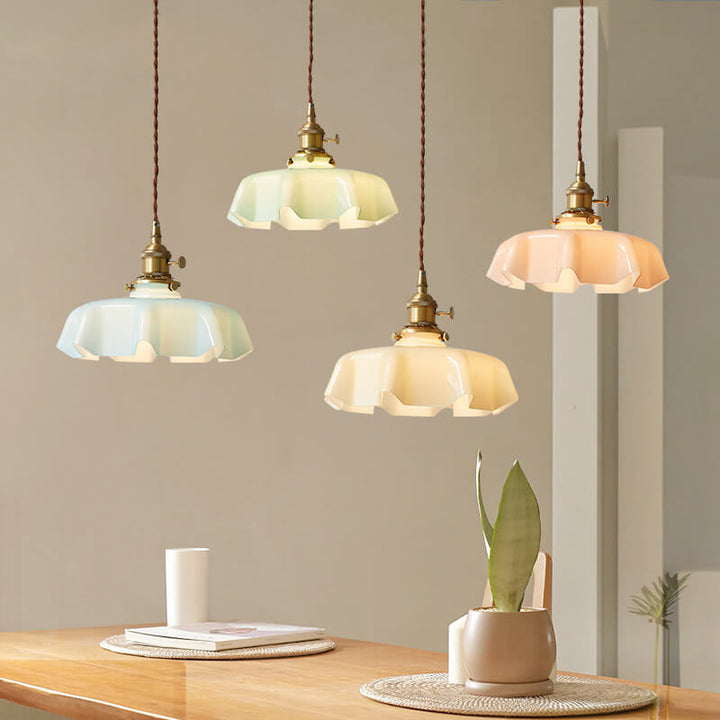 Lámpara colgante japonesa de 1 luz de vidrio con forma de flor colorida minimalista vintage 