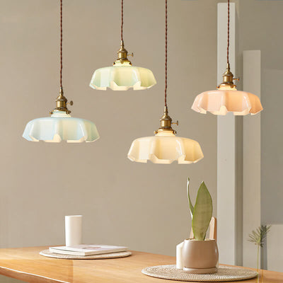 Vintage Minimalist Colorful Flower Shape Glass 1-Light Japanese Pendant Light