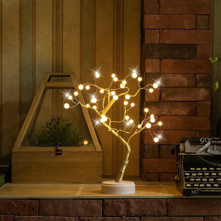 Moderne kreative kleine Baum-Tischlampe mit Perlen aus Kupfer und PVC, 36-flammig, mit LED und Fernbedienung, für das Schlafzimmer 