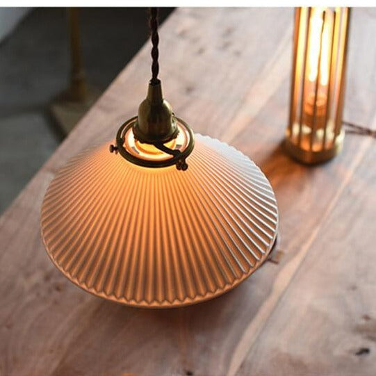 Textured Ceramics Shell 1-Light Adjustable Length Dome Pendant Light