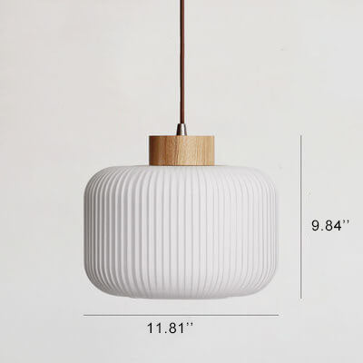 Retro White Striped Glass Jar 1-Light Japanese Pendant Light