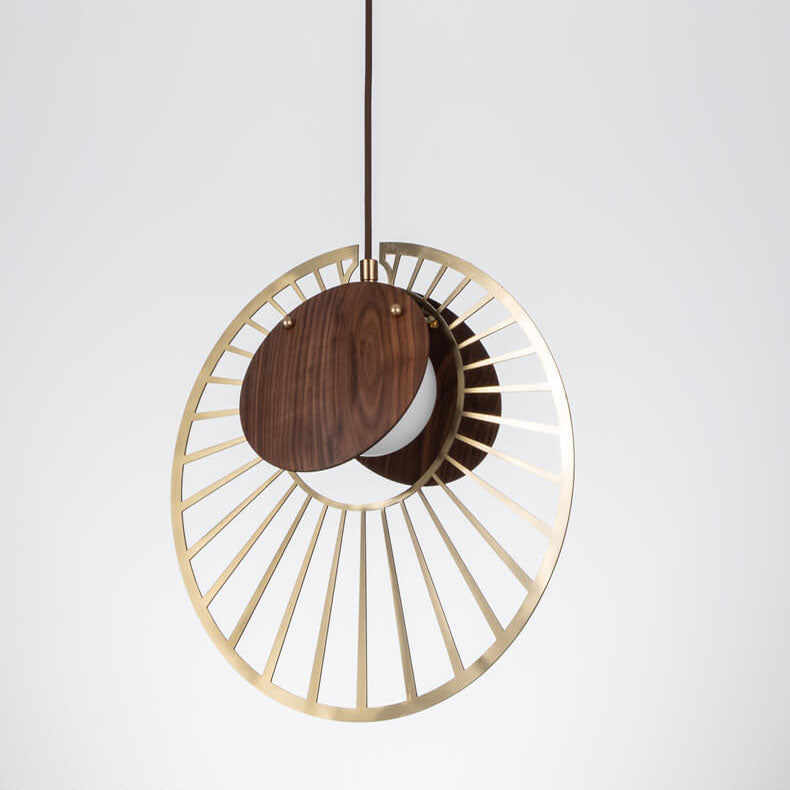 Modern Creative Walnut Metal Disc 1-Light Pendant Light