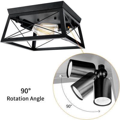 Industrial Wrought Iron 2-Light Rotatable Flush Mount Lighting