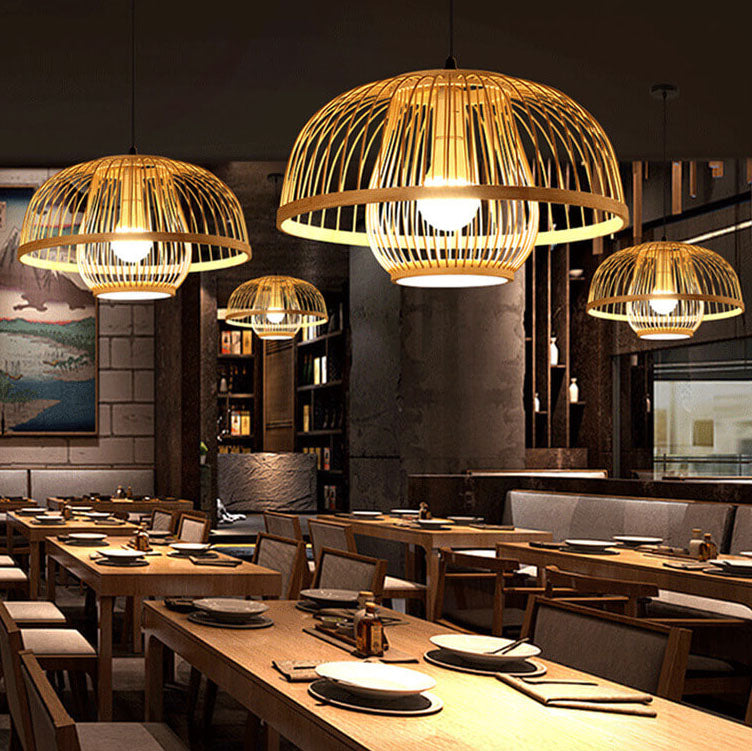 Moderne Rattan 1-Licht Kuppel Pilz Pendelleuchte 