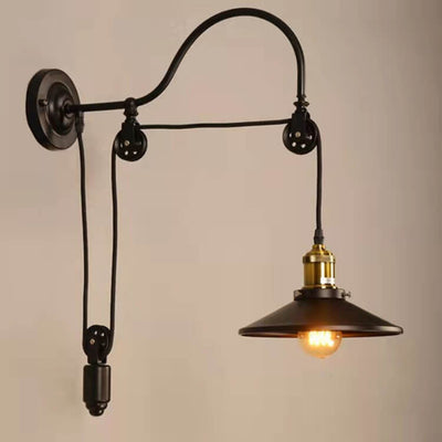 Retro Industrial Wrought Iron 1-Light  Pulley Wall Sconce Lamp