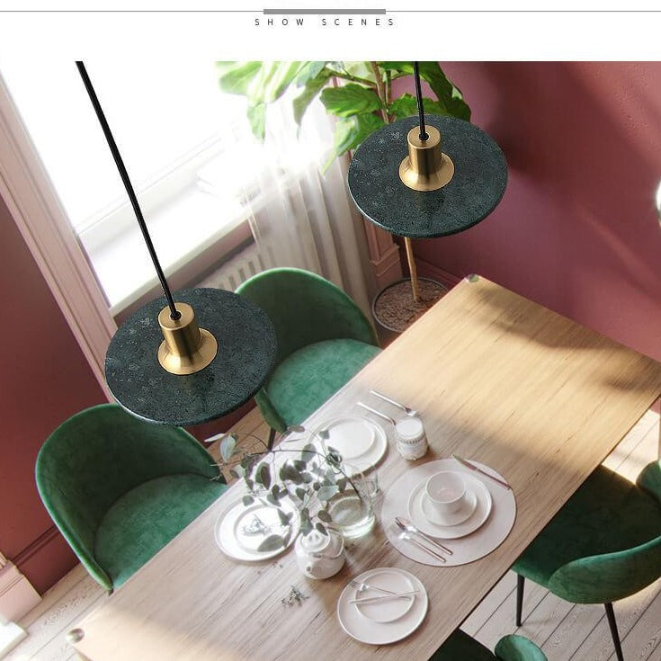 Modern Marble Round Disc 1-Light Adjustable Pendant Light