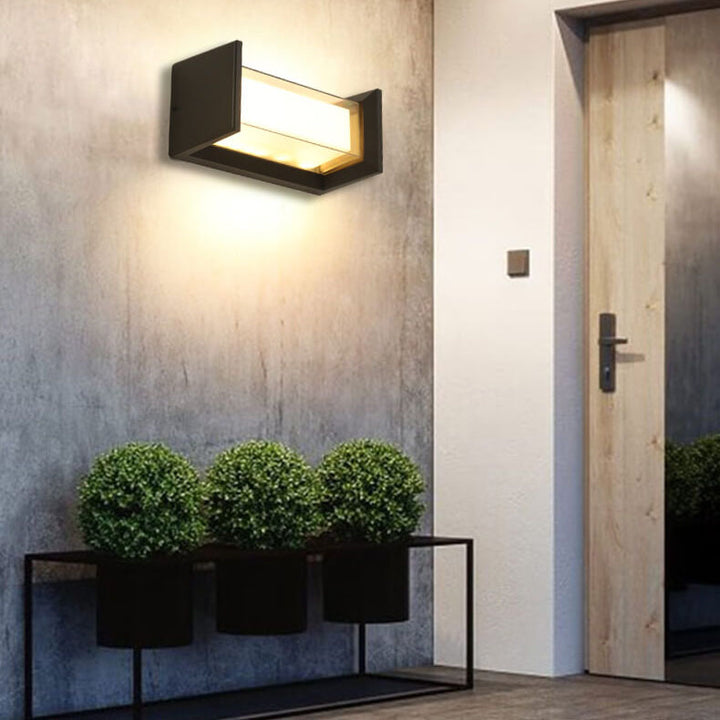 Moderna lámpara de pared LED rectangular impermeable de 1 luz para exteriores 