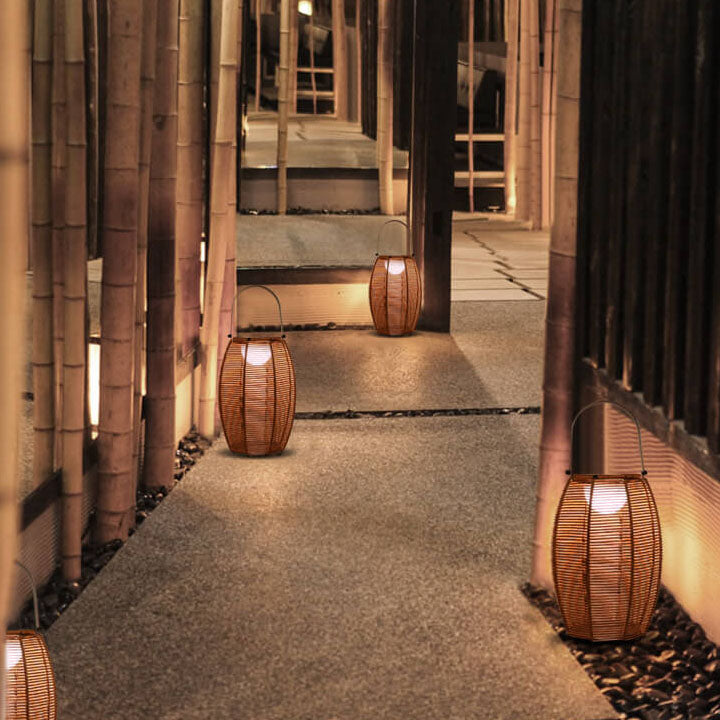Bamboo Weaving Globo 1-Licht-Solarenergie-LED-Stehlampen für den Außenbereich 
