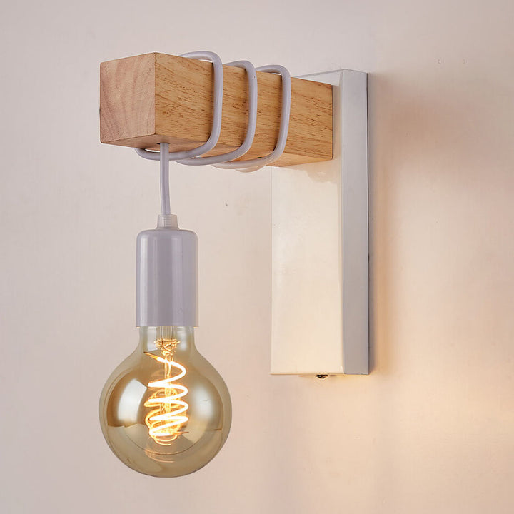 Applique Murale Industrielle Vintage en Bois avec Bras et 1 Lumière 