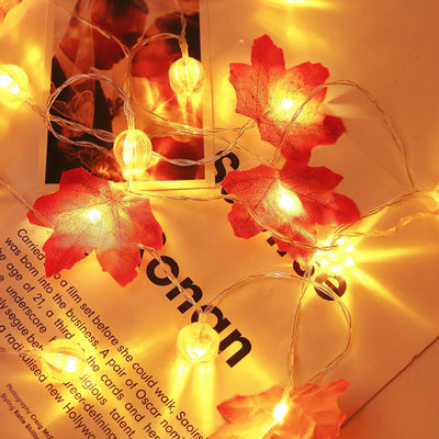 Lumières de fête à LED en forme de feuille d'érable et de citrouille pour décoration de fête, guirlande lumineuse à piles 