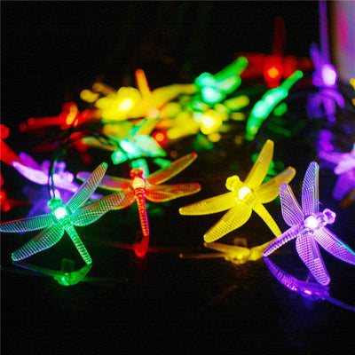 Guirlandes Lumineuses LED Étanches à Énergie Solaire avec Libellules pour Décoration de Fête et Festival 