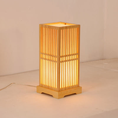 Quadratische Tischlampen aus Holz im japanischen Stil mit 1 Leuchte 