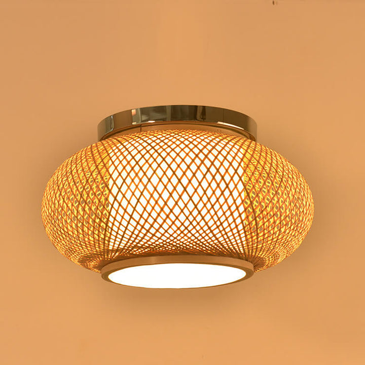 Bamboo Weaving Circle 1-Light LED Flush Mount Lighting