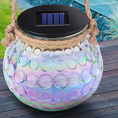 Lampe solaire suspendue en forme de bouteille en verre craquelé, luminaire décoratif d&