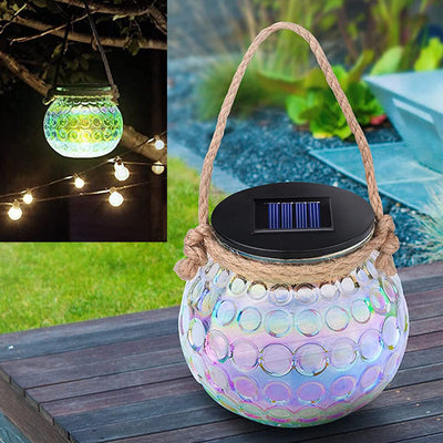 Lampe solaire suspendue en forme de bouteille en verre craquelé, luminaire décoratif d'extérieur à LED 