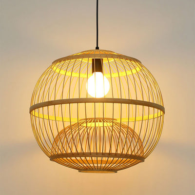 Chinese Simple Bamboo Weaving 1- Light Round Globe Pendant Light