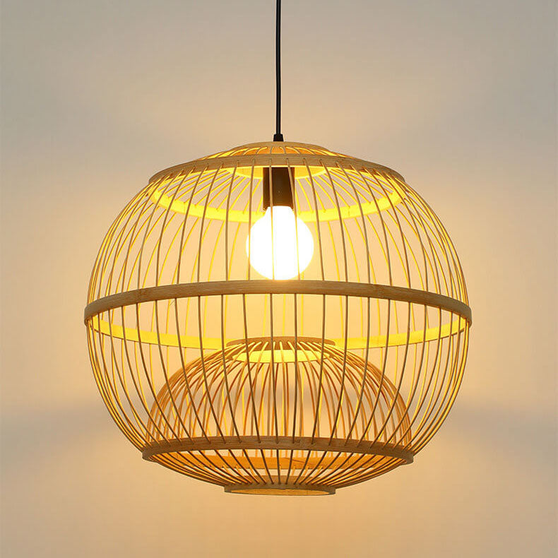 Chinese Simple Bamboo Weaving 1- Light Round Globe Pendant Light