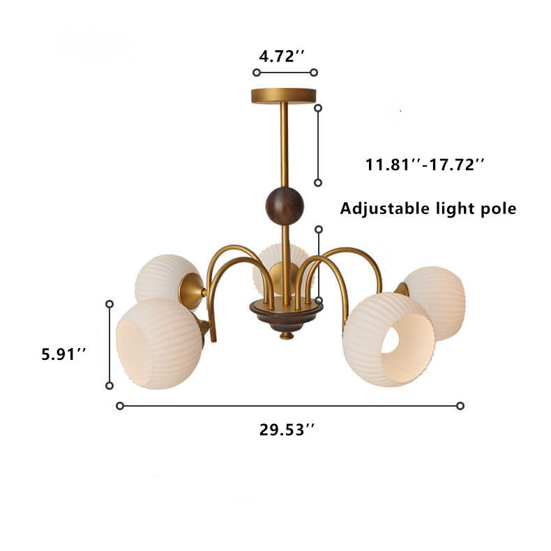 Vintage Striped White Glass 3/5/8 Light Chandelier