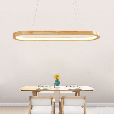 Modern Minimalist Wooden Linear Round 1-Light LED Chandeliers