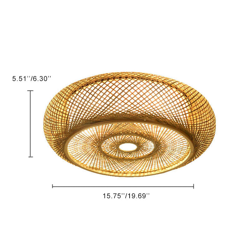 Bamboo Weaving 3-Light LED Flush Mount Lighting