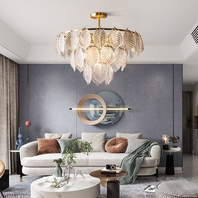 Modern Clear Crystal Leaf 5/10 Light Triple Chandeliers
