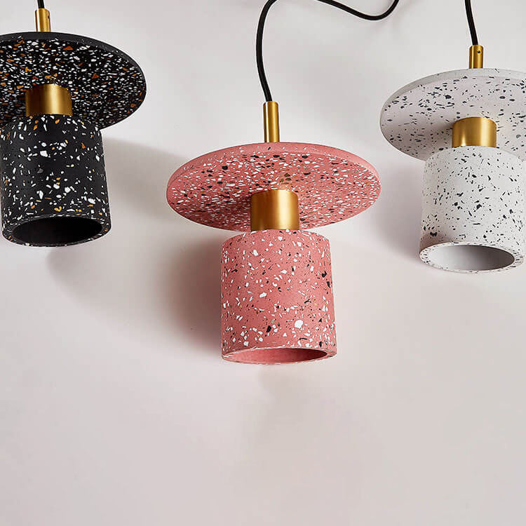 Suspension Luminaire Cylindrique à 1 Lumière en Terrazzo Nordique 