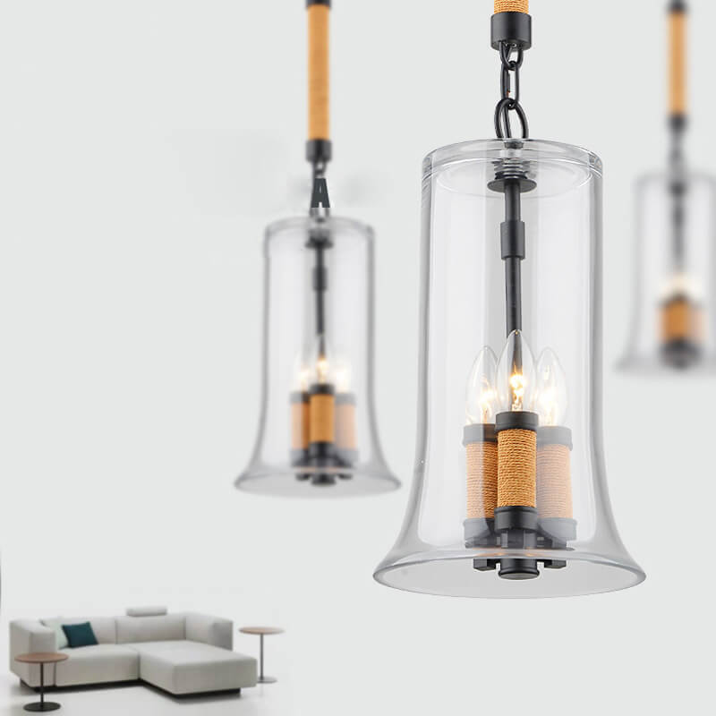 Creative Bell Shaped Glass Hemp Rope 3-Light LED Chandelier