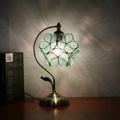 Tiffany Green Petal Ball Stained Glass 1-Light Table Lamp