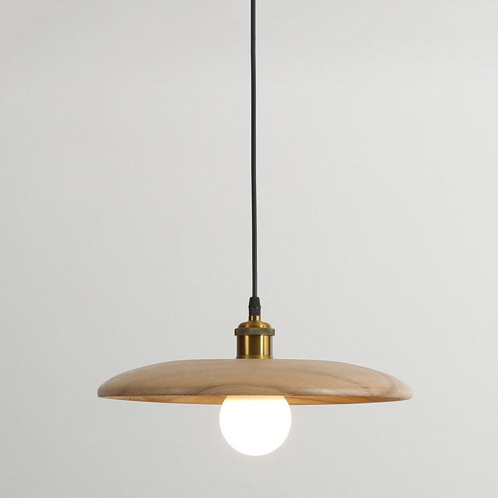 Minimalist Wooden 1-Light Saucer Shaped Pendant Light