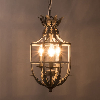 Vintage Wrought  Iron Lantern Cage 3-Light Chandelier